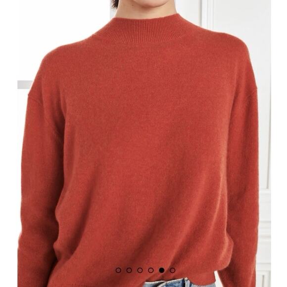 Quince 100% Mongolian Cashmere Sweater L Orange Mock Neck Cropped Boxy Preppy - Picture 2 of 8
